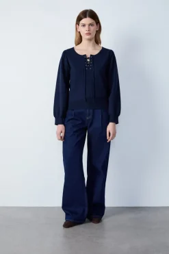 ETAM Cuello Redondo|Jerséis|Jersey con cuello de cordones AZUL MARINO