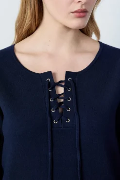 ETAM Cuello Redondo|Jerséis|Jersey con cuello de cordones AZUL MARINO