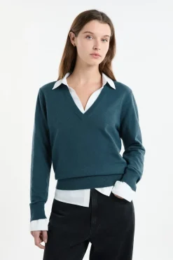 ETAM Cuello En V|Jerséis|Jersey con cuello en V de lana VERDE PATO