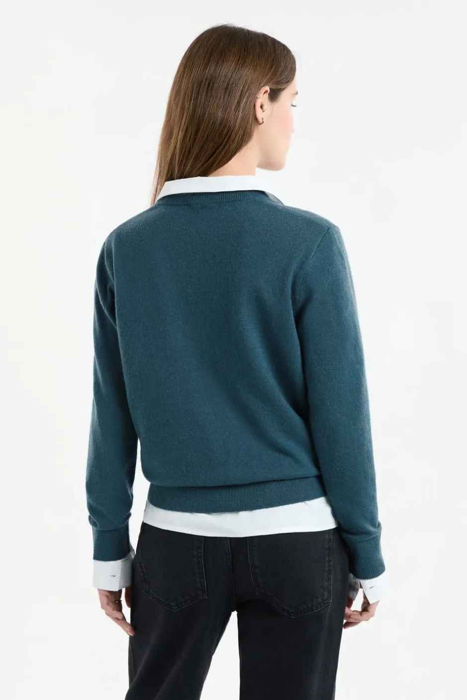 ETAM Cuello En V|Jerséis|Jersey con cuello en V de lana VERDE PATO