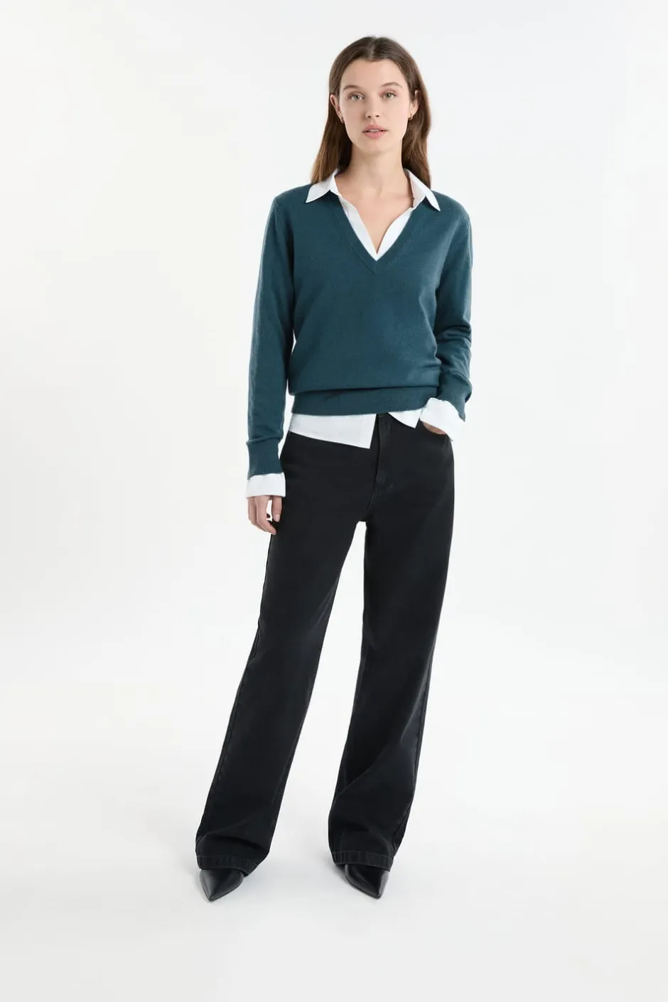 ETAM Cuello En V|Jerséis|Jersey con cuello en V de lana VERDE PATO