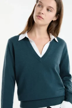 ETAM Cuello En V|Jerséis|Jersey con cuello en V de lana VERDE PATO