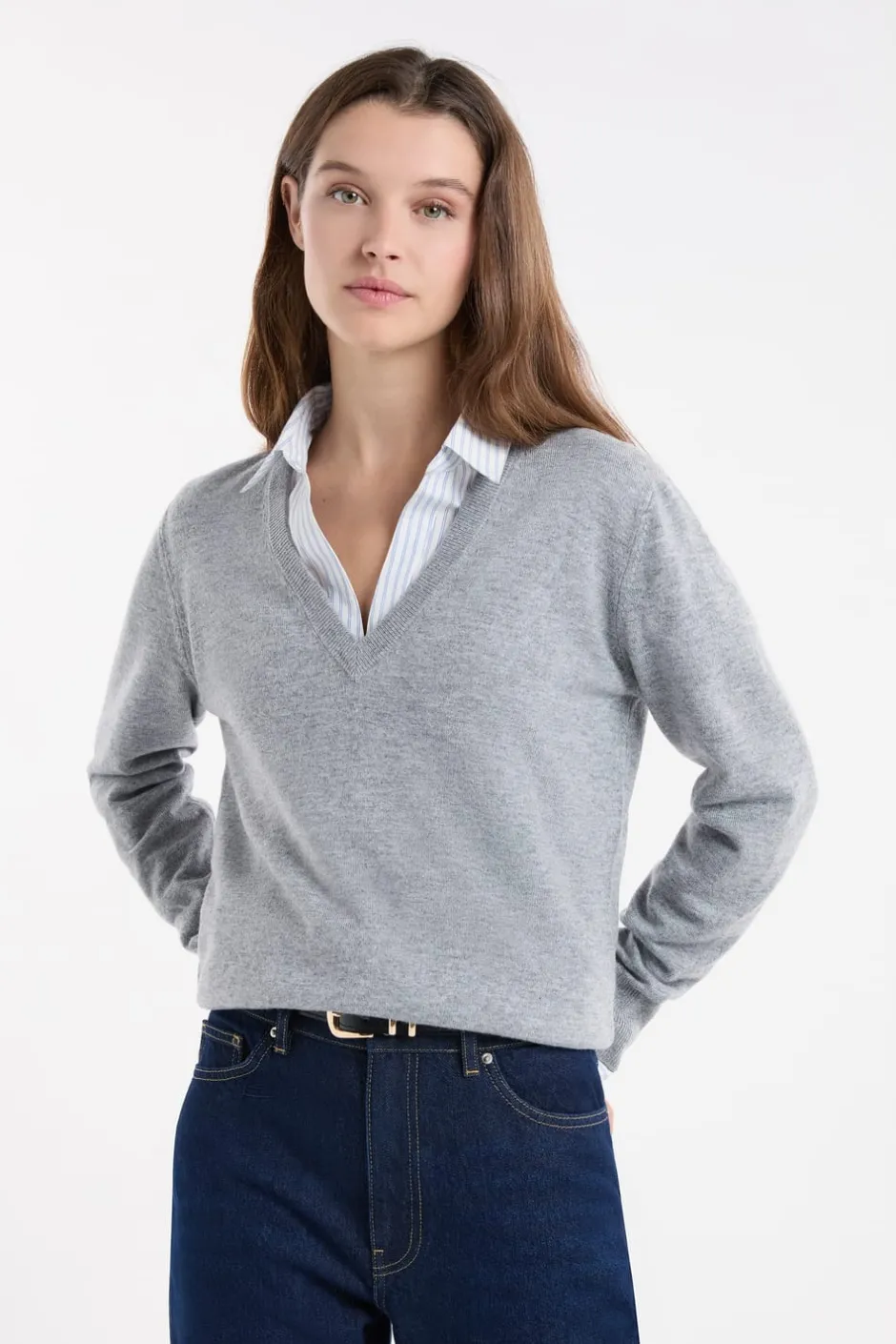 ETAM Cuello En V|Jerséis|Jersey con cuello en V de lana GRIS