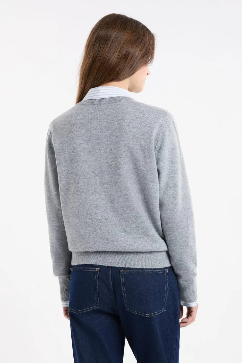 ETAM Cuello En V|Jerséis|Jersey con cuello en V de lana GRIS