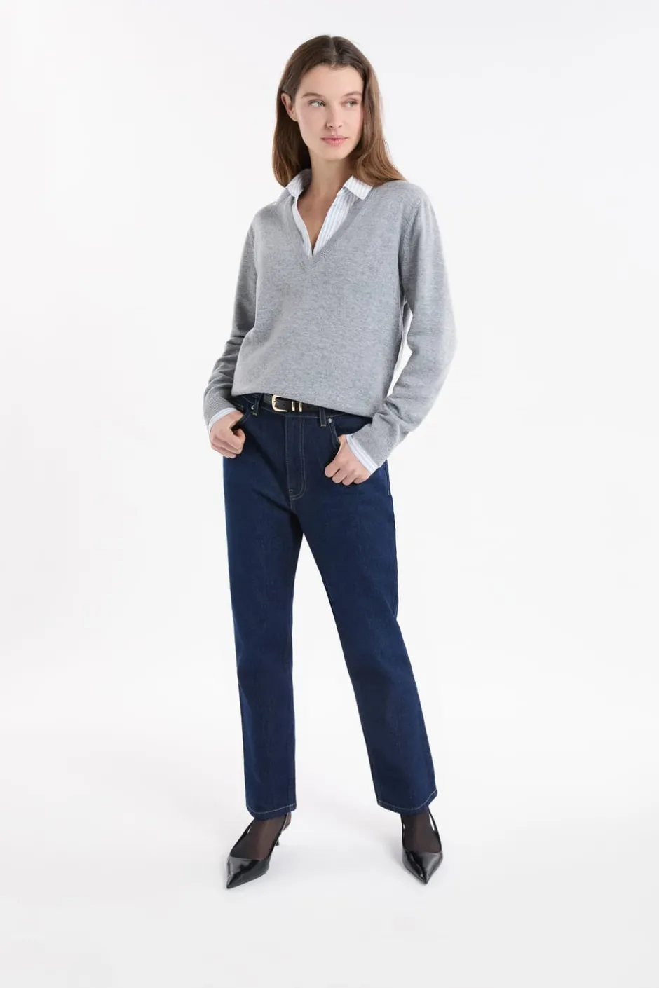 ETAM Cuello En V|Jerséis|Jersey con cuello en V de lana GRIS
