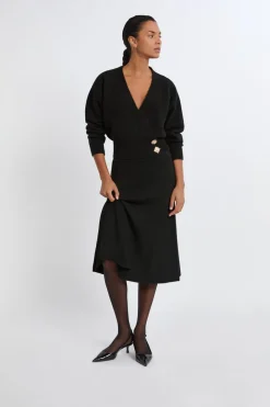 ETAM Jerséis|Jersey con cuello en V y botones dorados NEGRO