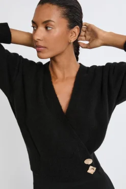 ETAM Jerséis|Jersey con cuello en V y botones dorados NEGRO