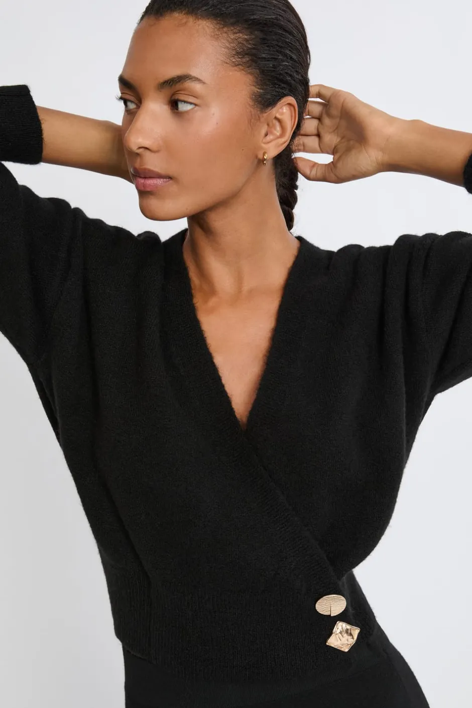 ETAM Jerséis|Jersey con cuello en V y botones dorados NEGRO