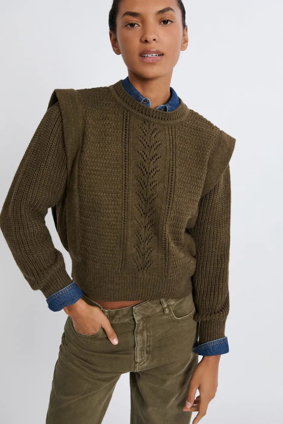 ETAM Cuello Redondo|Jerséis|Jersey con hombreras de lana ARCILLA