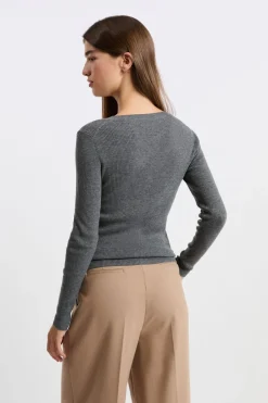 ETAM Cuello En V|Jerséis|Jersey de cuello en V con lana GRIS