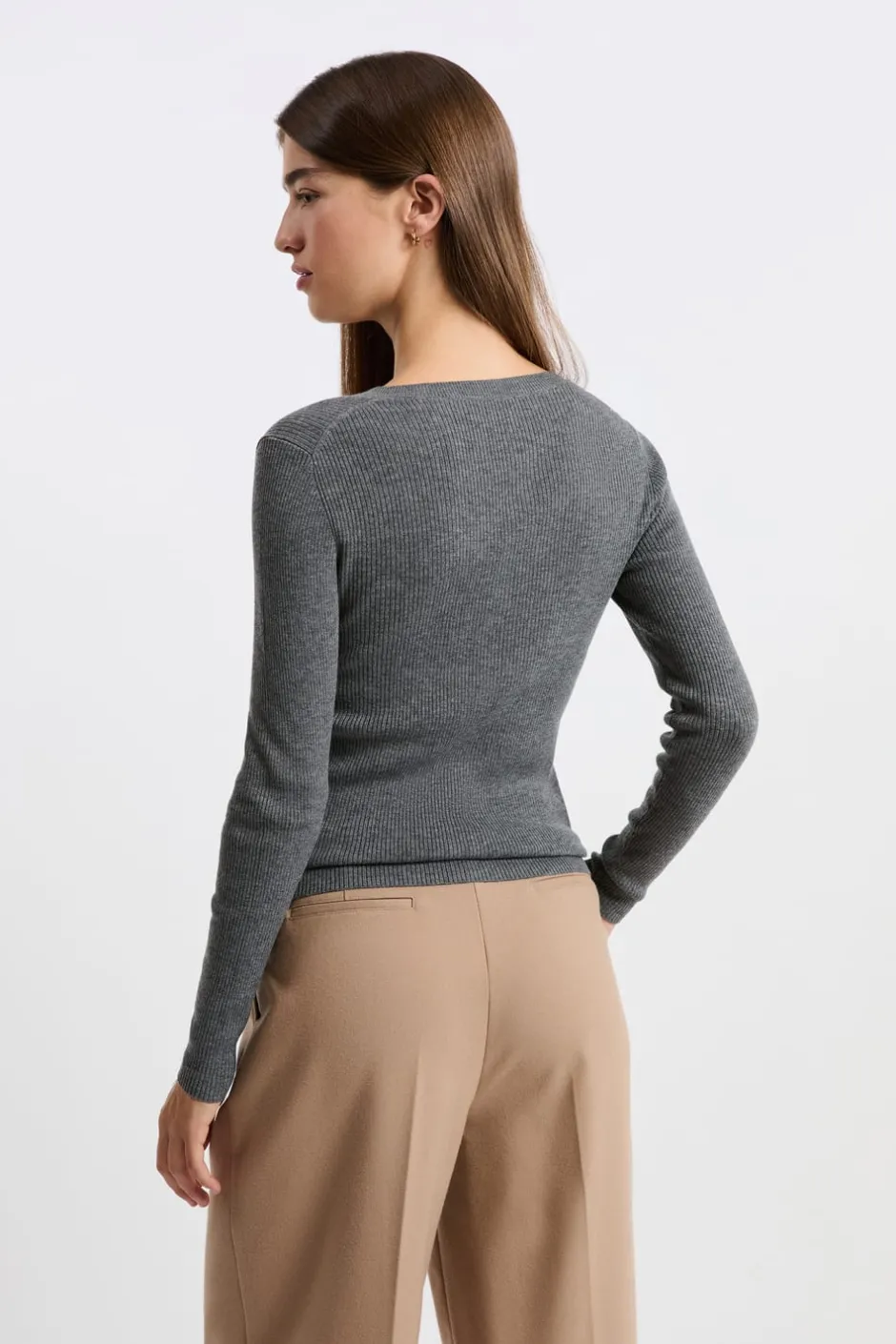 ETAM Cuello En V|Jerséis|Jersey de cuello en V con lana GRIS