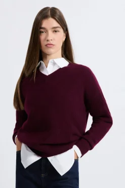 ETAM 100% Cashmere|Cuello En V|Jersey de cuello en V de cashmere MORADO