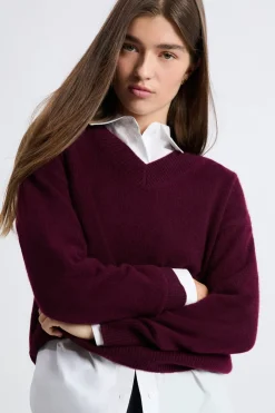 ETAM 100% Cashmere|Cuello En V|Jersey de cuello en V de cashmere MORADO