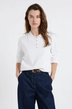 ETAM Jerséis|Jersey de cuello polo con botones dorados BLANCO