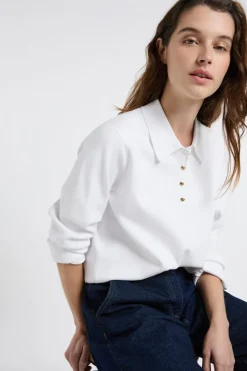 ETAM Jerséis|Jersey de cuello polo con botones dorados BLANCO