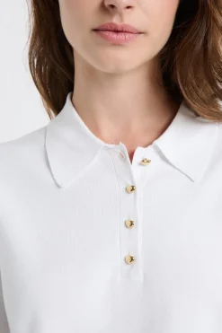 ETAM Jerséis|Jersey de cuello polo con botones dorados BLANCO