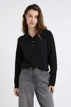 ETAM Jerséis|Jersey de cuello polo con botones dorados NEGRO