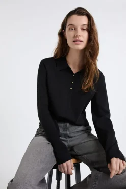 ETAM Jerséis|Jersey de cuello polo con botones dorados NEGRO