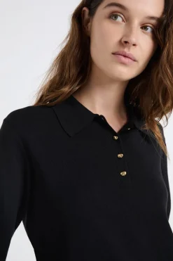 ETAM Jerséis|Jersey de cuello polo con botones dorados NEGRO