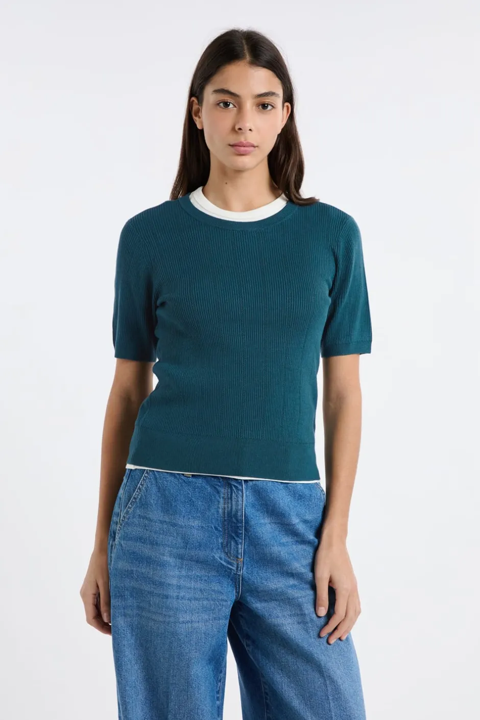 ETAM Cuello Redondo|Jerséis|Jersey de cuello redondo de punto fino VERDE PATO