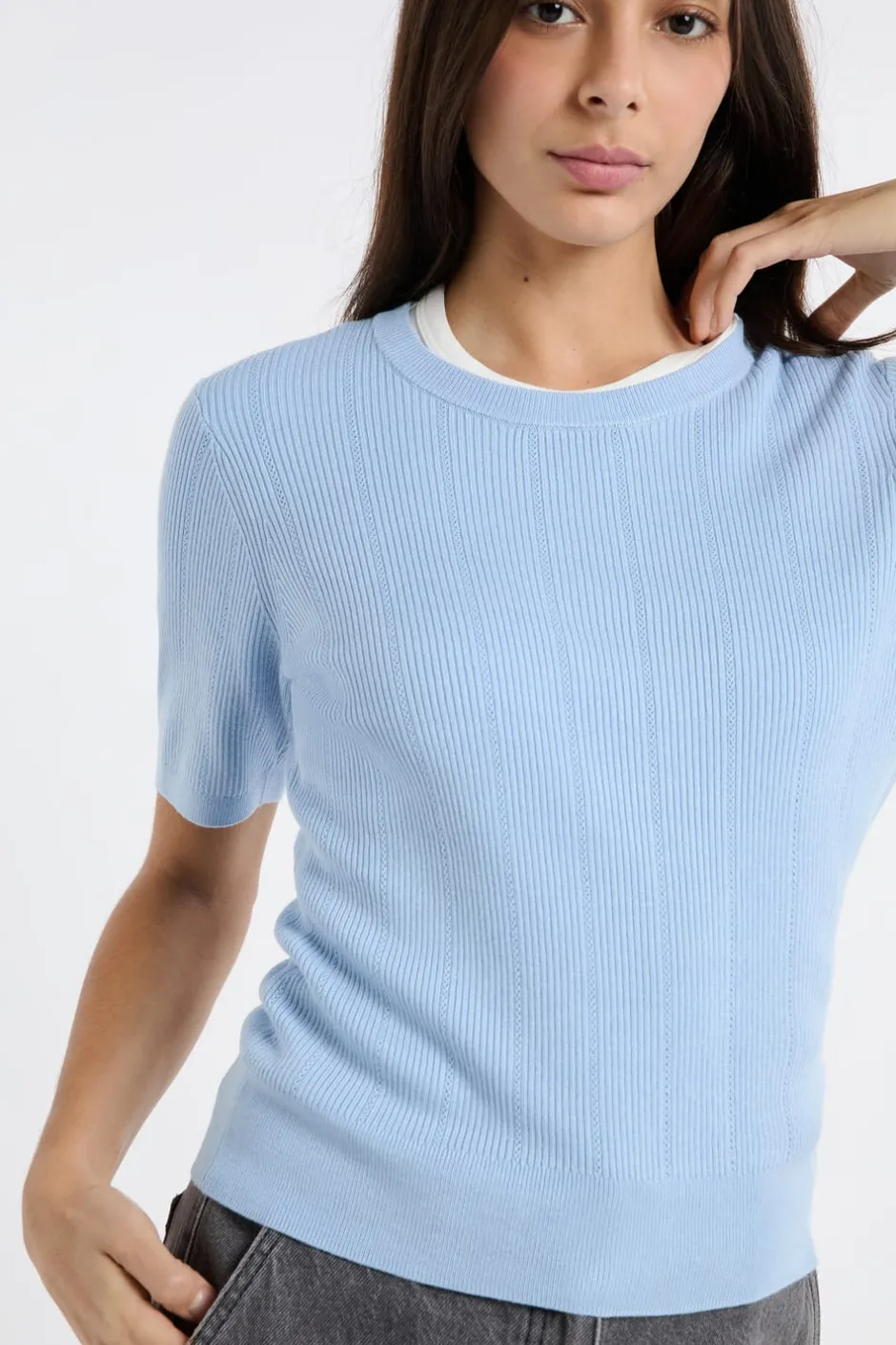 ETAM Cuello Redondo|Jerséis|Jersey de cuello redondo de punto fino AZUL
