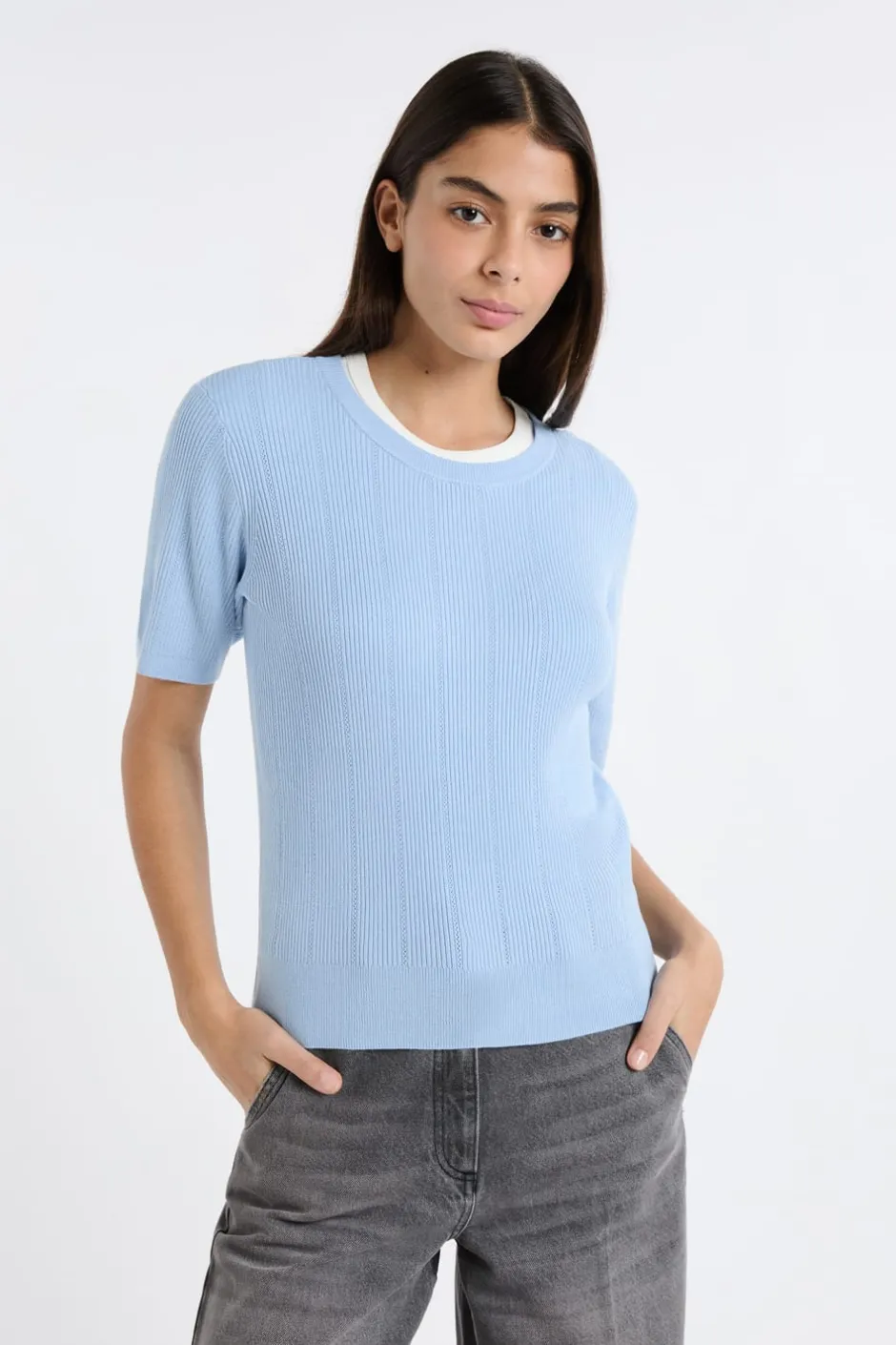 ETAM Cuello Redondo|Jerséis|Jersey de cuello redondo de punto fino AZUL