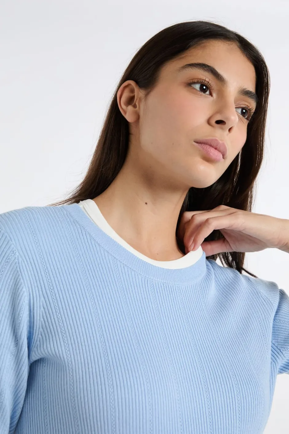 ETAM Cuello Redondo|Jerséis|Jersey de cuello redondo de punto fino AZUL