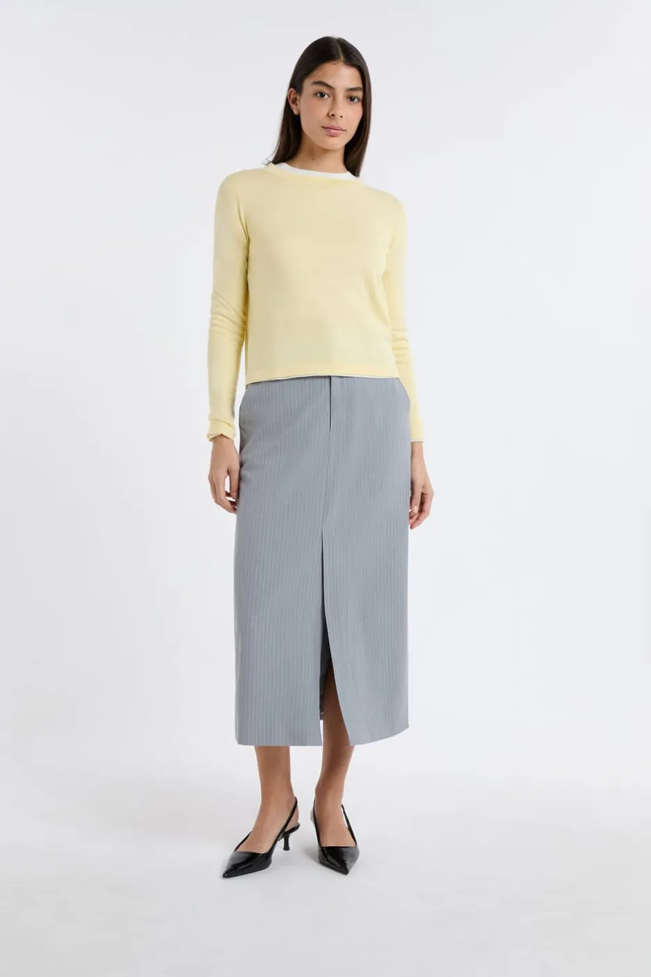 ETAM Cuello Redondo|Jerséis|Jersey de cuello redondo de lana AMARILLO PÁLIDO