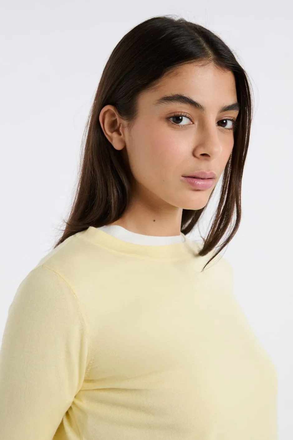 ETAM Cuello Redondo|Jerséis|Jersey de cuello redondo de lana AMARILLO PÁLIDO