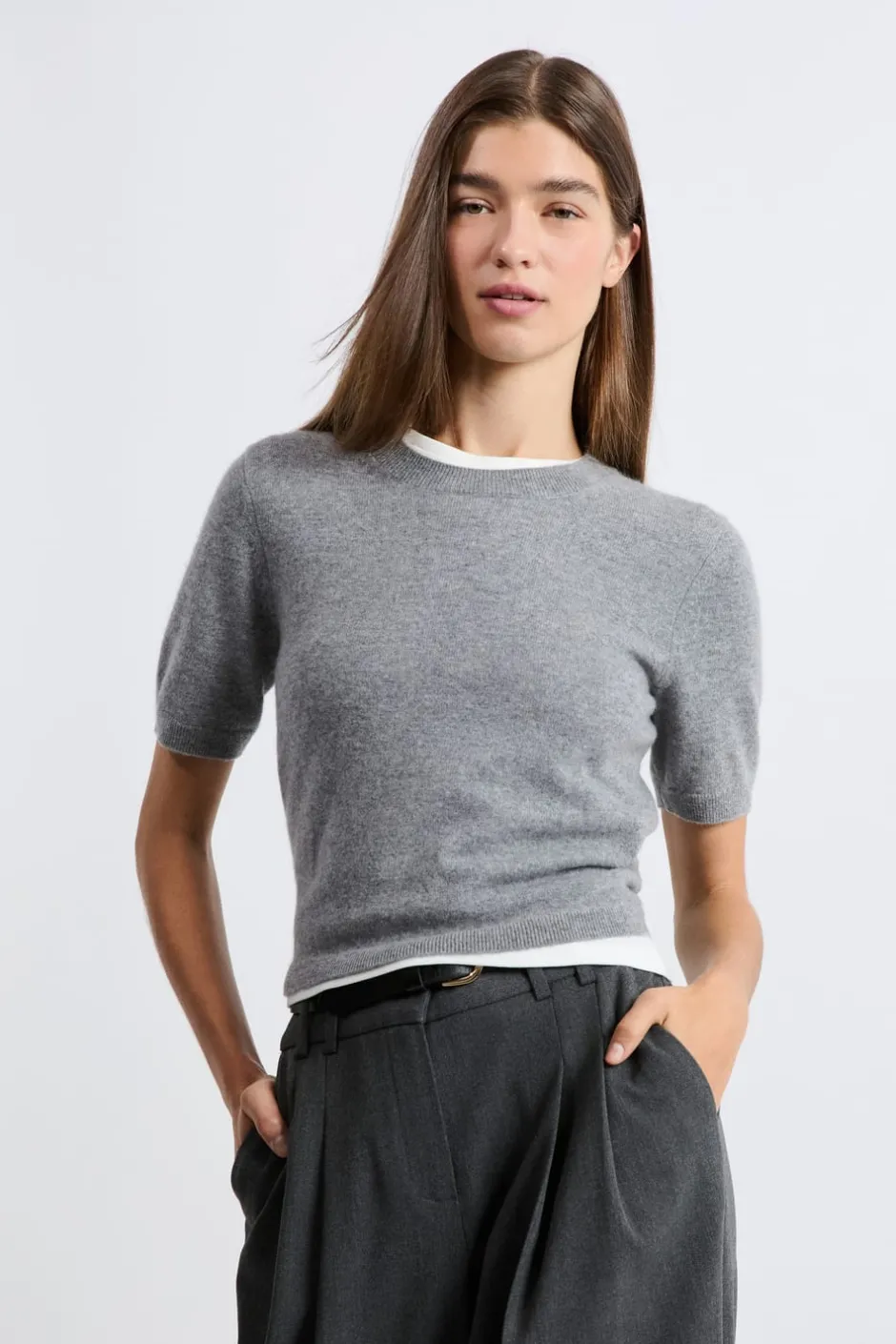 ETAM Cuello Redondo|Jerséis|Jersey de manga corta de cachemira GRIS