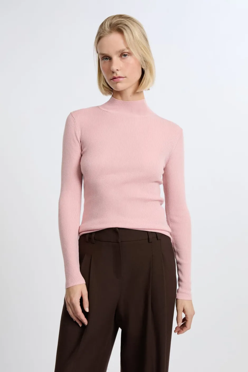 ETAM Básicos|Cuello Alto|Jersey de manga larga con cuello alto y lana LILA