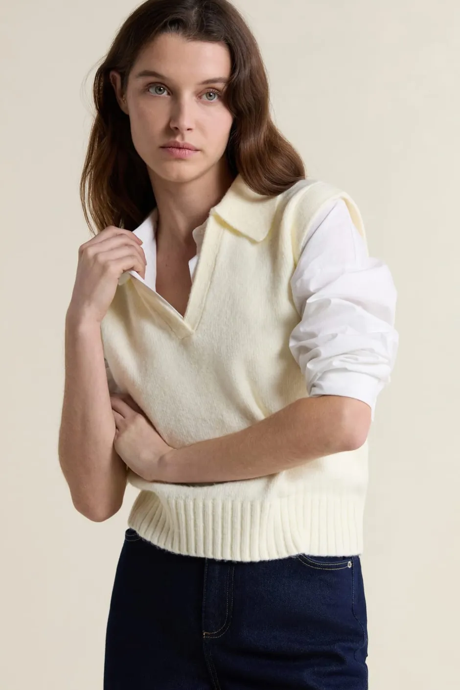 ETAM Sin Mangas|Cuello En V|Jersey sin mangas con cuello polo LINO