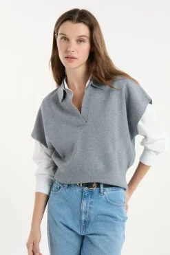 ETAM Jerséis|Jersey sin mangas con cuello polo GRIS CLARO
