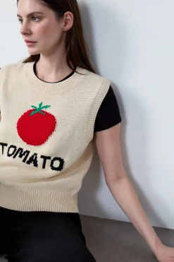 ETAM Cuello Redondo|Jersey sin mangas estampado "Tomate" CRUDO