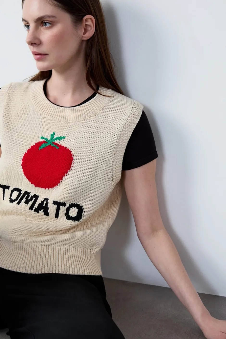 ETAM Cuello Redondo|Jersey sin mangas estampado "Tomate" CRUDO