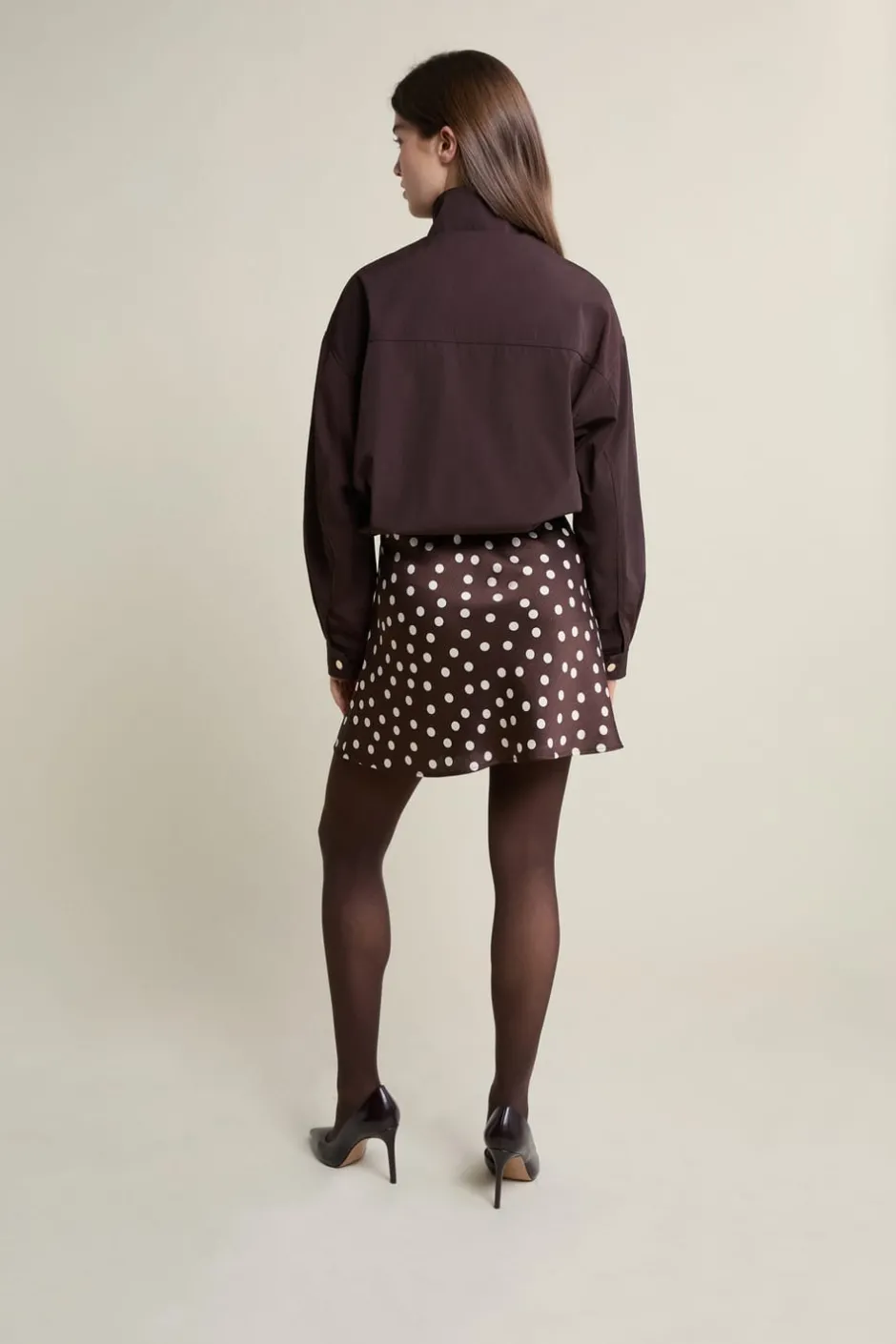 ETAM Faldas Estampadas|Faltas Cortas|Jupe courte satinée à pois MARRON