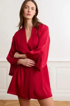 ETAM Los Pijamas Más Responsables|Pijamas Sexy|Kimono satinado ROJO