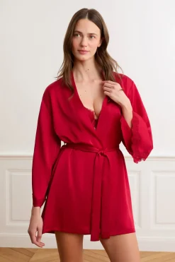 ETAM Los Pijamas Más Responsables|Pijamas Sexy|Kimono satinado ROJO