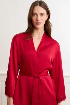 ETAM Los Pijamas Más Responsables|Pijamas Sexy|Kimono satinado ROJO