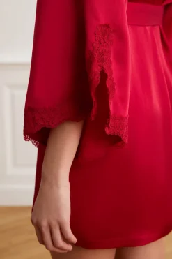 ETAM Los Pijamas Más Responsables|Pijamas Sexy|Kimono satinado ROJO