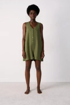 ETAM Túnicas Y Vestidos De Playa|Mono corto de playa de lino KAKI