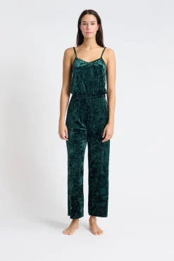 ETAM Monos|Los Pijamas Más Responsables|Mono de pijama de terciopelo VERDE OSCURO