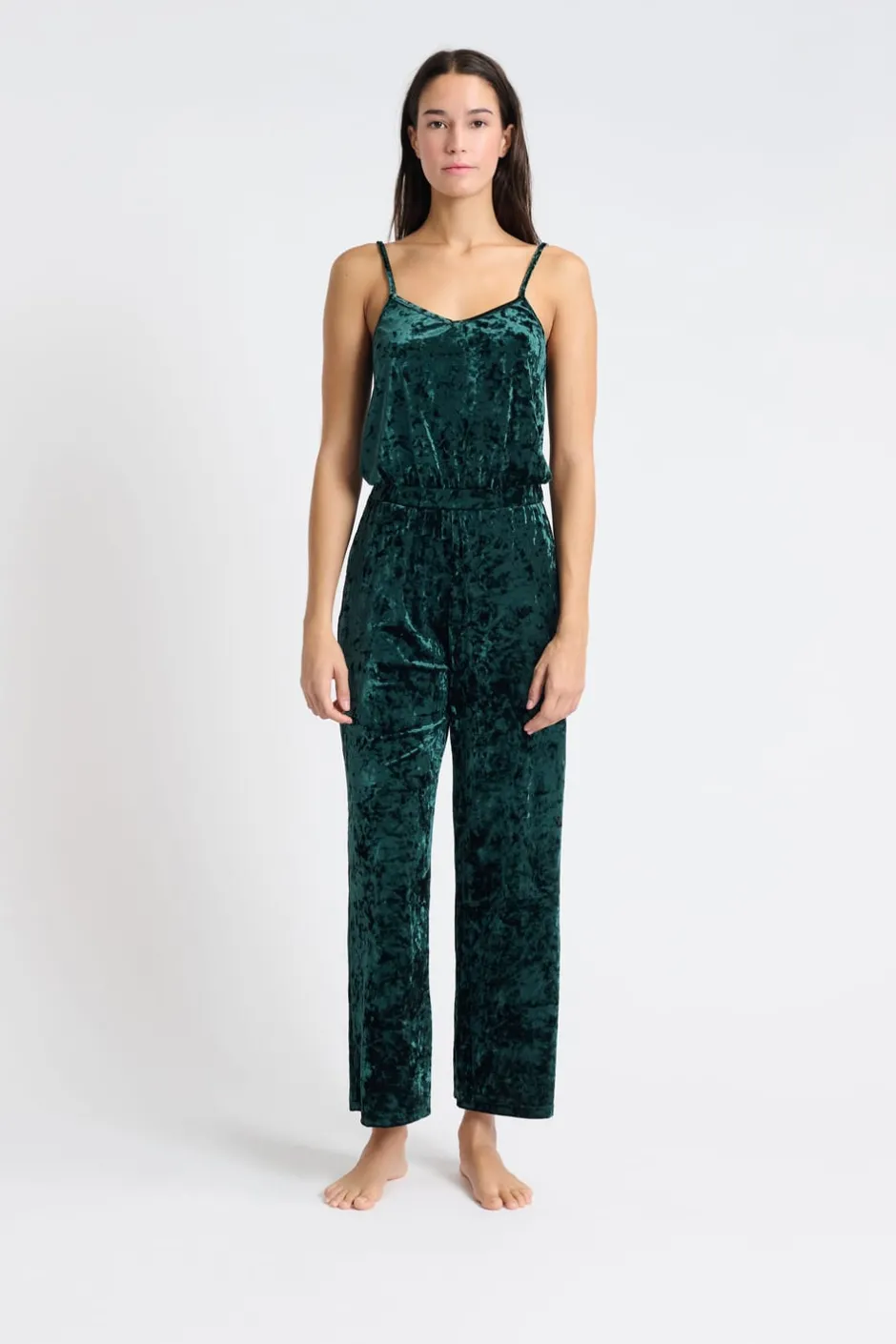 ETAM Monos|Los Pijamas Más Responsables|Mono de pijama de terciopelo VERDE OSCURO