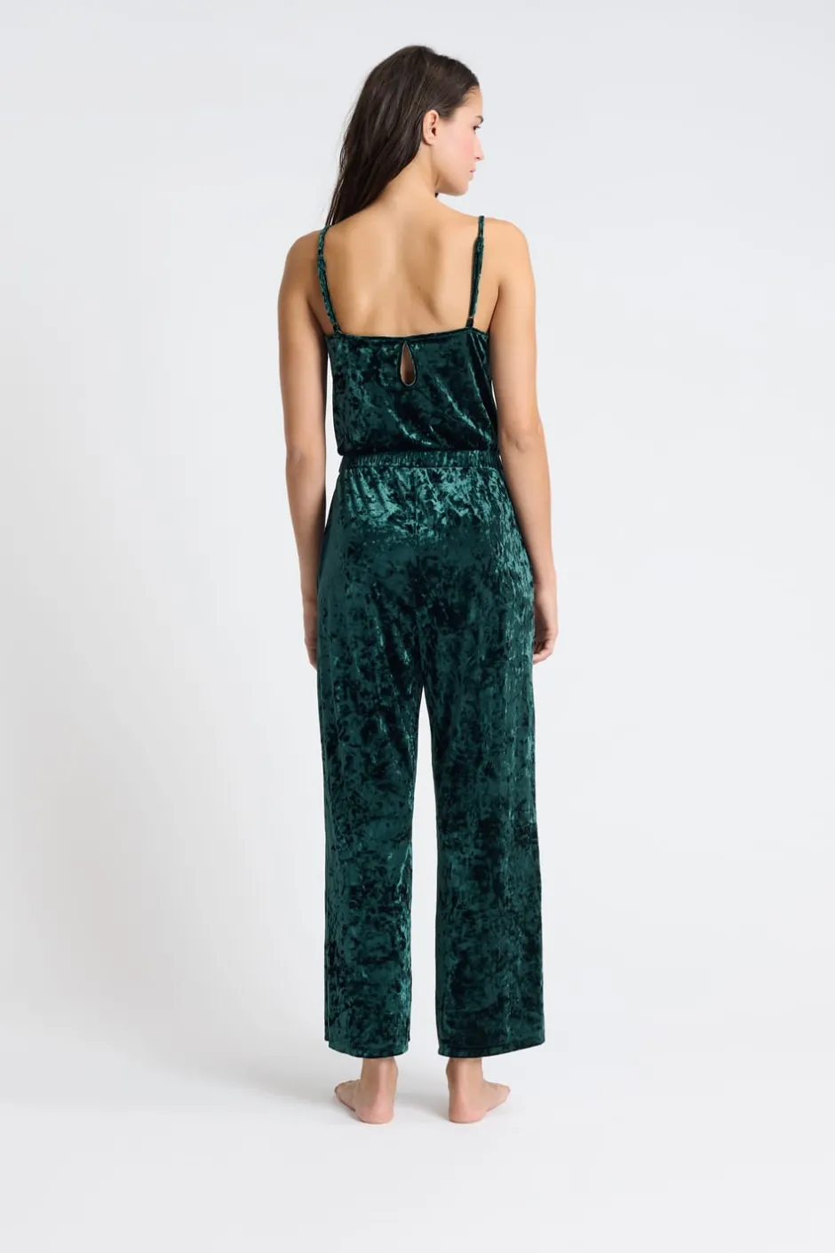 ETAM Monos|Los Pijamas Más Responsables|Mono de pijama de terciopelo VERDE OSCURO