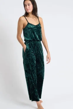 ETAM Monos|Los Pijamas Más Responsables|Mono de pijama de terciopelo VERDE OSCURO