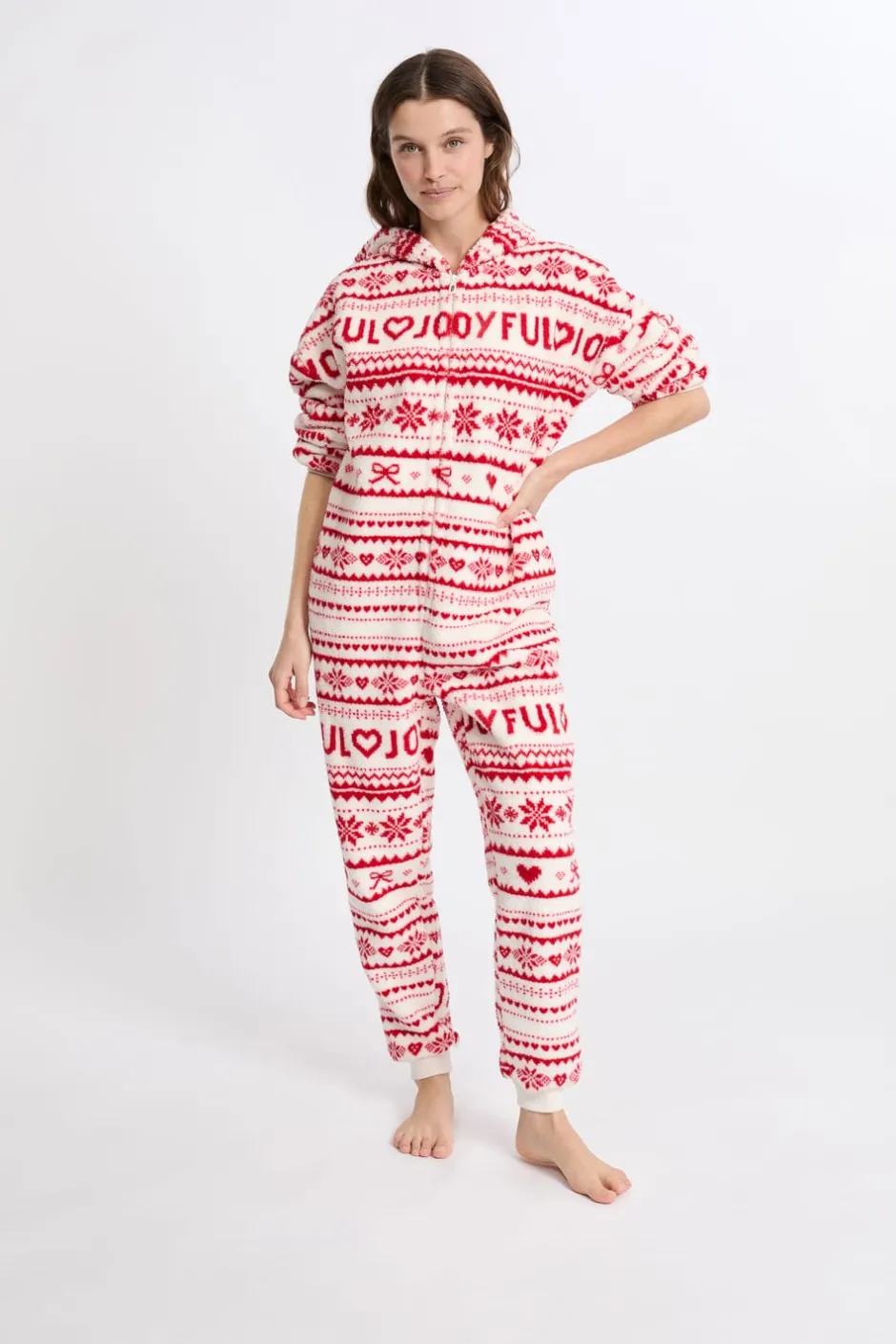 ETAM Los Pijamas Más Responsables|Pijamas Calentitos|Mono estampado con capucha ROJO