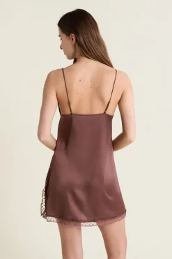 ETAM Los Pijamas Más Responsables|Camisones De Tirantes|Nuisette satinée CHOCOLAT