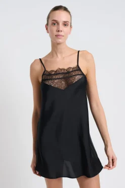 ETAM Pijamas Sexy|Camisones De Tirantes|Nuisette satinée NOIR