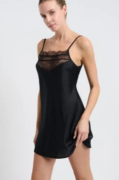 ETAM Pijamas Sexy|Camisones De Tirantes|Nuisette satinée NOIR