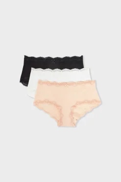 ETAM Culotte|Packs De Braguitas|Pack de 3 braguitas de algodón y encaje MULTICOLOR